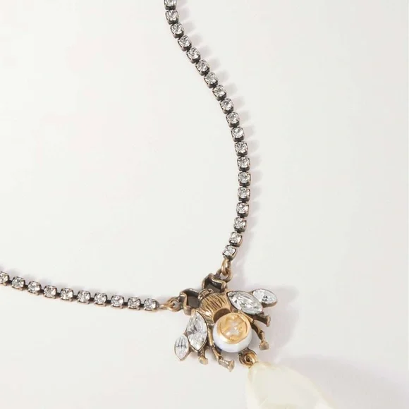 Gucci Gold-tone, crystal and faux pearl necklace - Picture 2 of 14